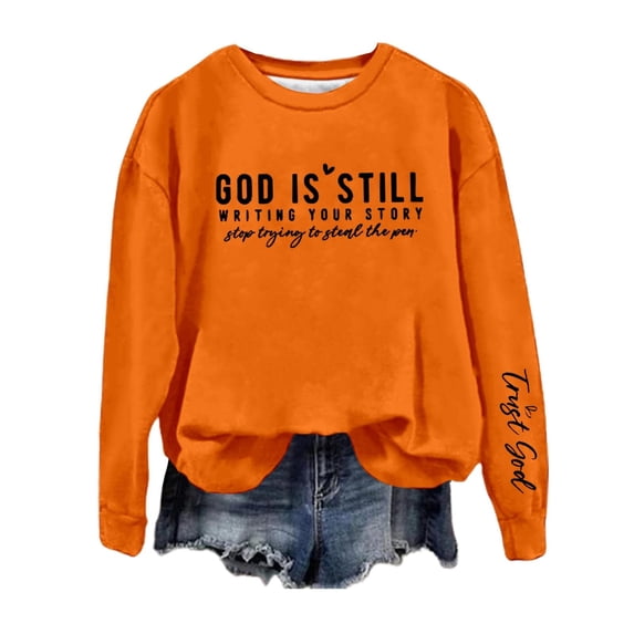 Enjoytime Sweatshirt for Women Casual Letter Printed Crewneck Long Sleeved Tops Loose Pullover Top Fall Clothes Shirts