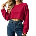 thumbnail image 1 of Enjoytime Sweatshirt for Women Casual Trendy Solid Long Sleeve Crop Top Fall Fashion Comfy Crew Neck Sweatshirts, 1 of 6
