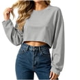 thumbnail image 1 of Enjoytime Sweatshirt for Women Casual Trendy Solid Long Sleeve Crop Top Fall Fashion Comfy Crew Neck Sweatshirts, 1 of 6