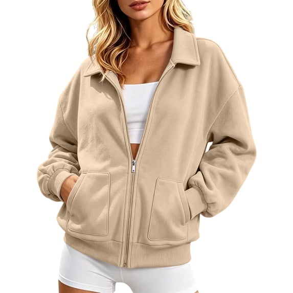 Enjoytime Sweatshirt for Women Collared Long Sleeve Full Zip Up Jacket Comfy Casual Work Fashion Sweatshirts 2026