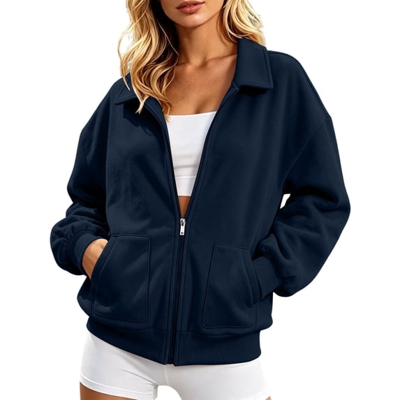 Enjoytime Sweatshirt for Women Collared Long Sleeve Full Zip Up Jacket Comfy Casual Work Fashion Sweatshirts 2026