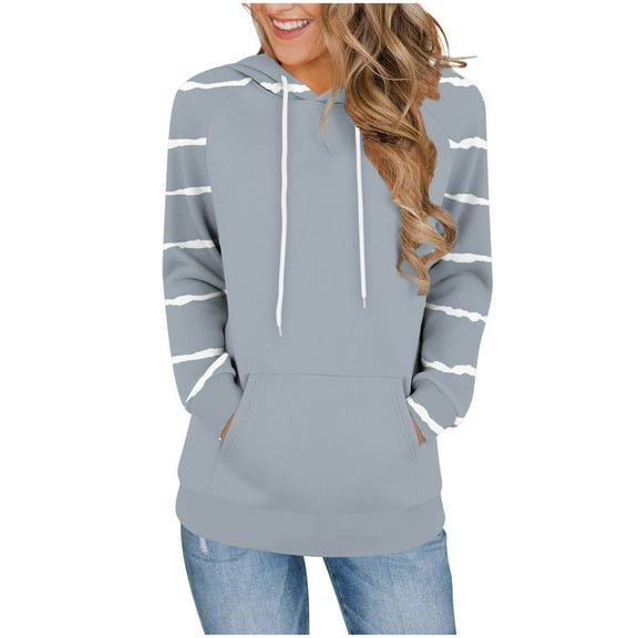 Enjoytime Sweatshirt for Women Fashion Patchwork Long Sleeve Pullover Hoodies Casual Comfy Fall Winter Sweatshirts Gray XL
