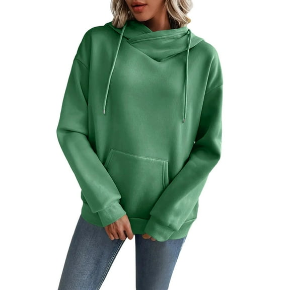Enjoytime Sweatshirt for Women Fashion Solid Color Long Sleeve Pullover Tops Casual Loose Womens Crewneck Sweatshirt with Pockets Green L