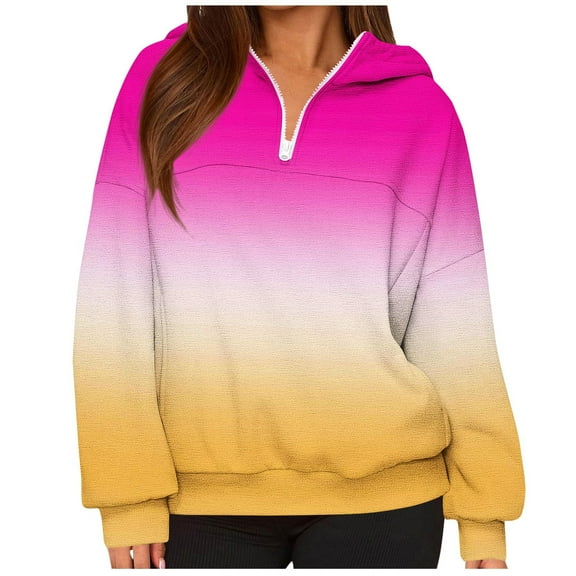 Enjoytime Sweatshirt for Women Gradient Long Sleeve Half Zip Up Hoodie Fashion Casual Comfy Pullover Sweatshirts Pink S