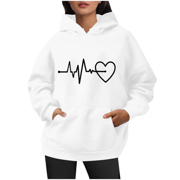 Enjoytime Sweatshirt for Women Hearts Print Lightweight Casual Pullover Hoodies Fall Cozy Trendy Long Sleeve Hoodie