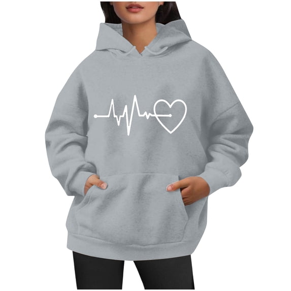 Enjoytime Sweatshirt for Women Hearts Print Lightweight Casual Pullover Hoodies Fall Cozy Trendy Long Sleeve Hoodie