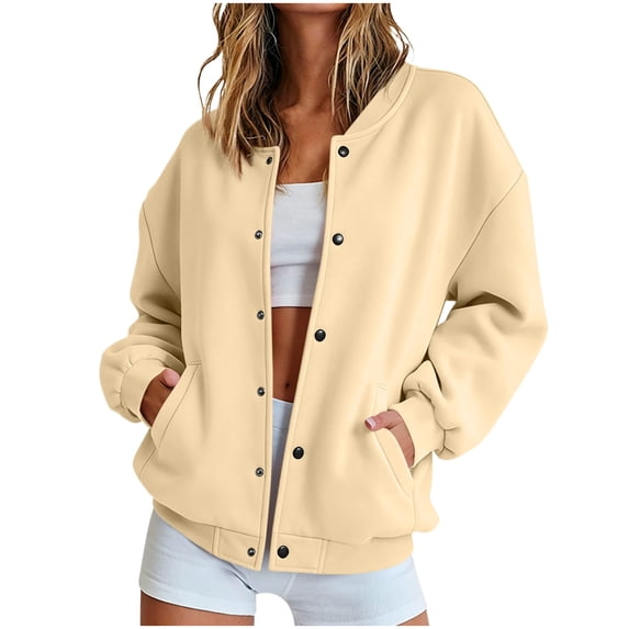 Enjoytime Sweatshirt for Women Long Sleeve Solid Button Down Jackets Fall Fashion Lightweight Causal Baseball Jacket