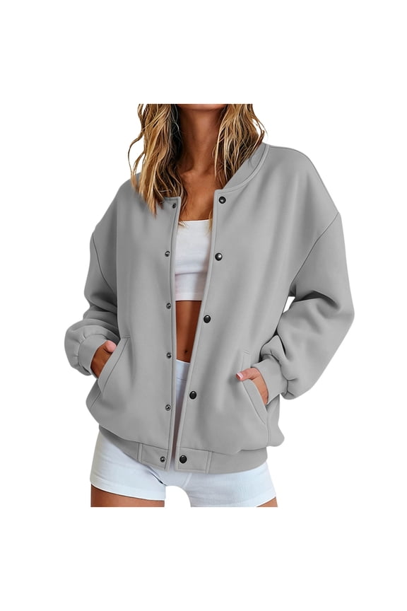 Sweatshirt for Women Long Sleeve Solid Button Down Jackets Fall Fashion Lightweight Causal Baseball Jacket