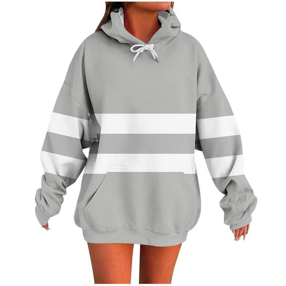 Enjoytime Sweatshirt for Women Patchwork Crewneck Long Sleeve Pullover Hoodies Fashion Casual Loose Cute Tops for Women Gray L