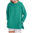 thumbnail image 1 of Enjoytime Sweatshirt for Women Solid Color Long Sleeve Crewneck Sweatshirts with Side Zipper Fall Winter Loose Casual Pullover Tops, 1 of 6