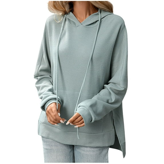 Enjoytime Sweatshirt for Women Solid Color Long Sleeve Side Split Hoodies Fall Fashion 2025 Pullover Tops
