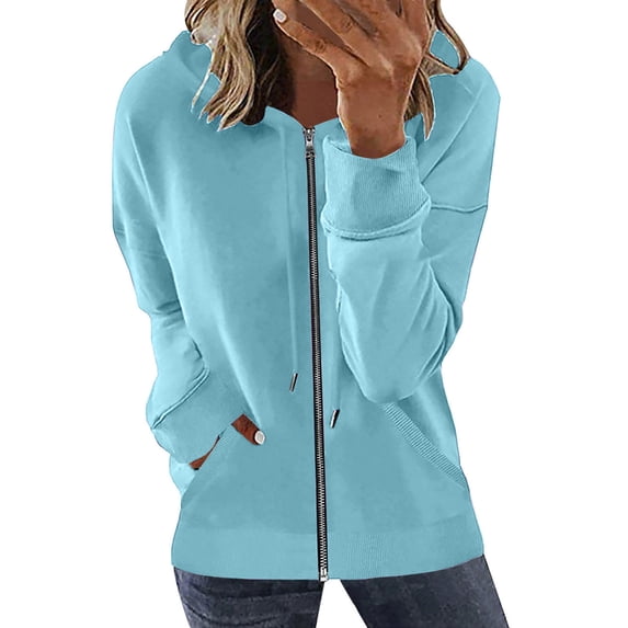 Enjoytime Sweatshirt for Women Solid Color Long Sleeve Zip Up Hoodie Casual Loose Jackets Fall Winter Fashion Clothes 2025 Light Blue XXL
