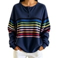 thumbnail image 1 of Enjoytime Sweatshirt for Women Striped Long Sleeve Half Button Pullover Tops Fall Fashion Casual Crew Neck Sweatshirts, 1 of 7