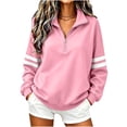 thumbnail image 1 of Enjoytime Sweatshirt for Women Striped Long Sleeve Quarter Zip Sweatshirts Fall Fashion Casual Lightweight Pullover Tops, 1 of 6
