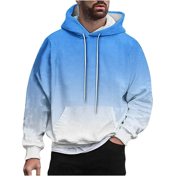 Enjoytime Sweatshirts for Men Basic Baggy Gradient Long Sleeve Pullover Tops Fall Winter Warm Casual Loose Oversized Hoodie Light Blue M