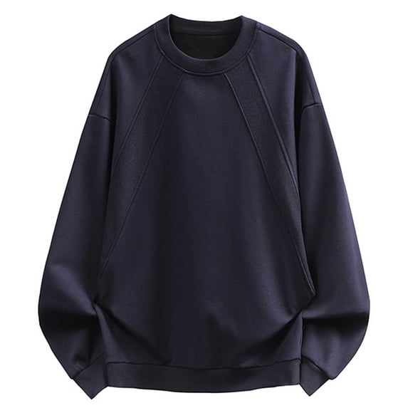 Enjoytime Sweatshirts for Men Casual Crewneck Long Sleeve Pullover Tops Solid Color Loose Fall Winter Warm Plus Size Clothing Navy XL