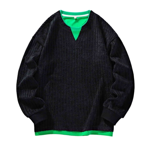Enjoytime Sweatshirts for Men Fashion Striped V-Neck Long Sleeve Pullover Tops Casual Loose Fall Winter Plus Size Clothes with Pockets Black M