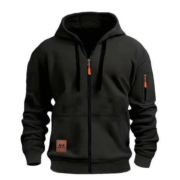 Enjoytime Sweatshirts for Men Long Sleeve Drawstring Zip Up Hoodie Fashion Solid Color Casual Loose Oversized Hoodies with Pockets Black XXL