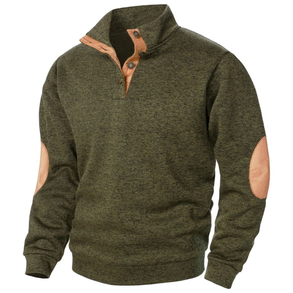 Enjoytime Sweatshirts for Men Patchwork Standing Collar Knit Button Down Tops Fall Winter Warm Loose Oversized Sweatshirt Army Green S