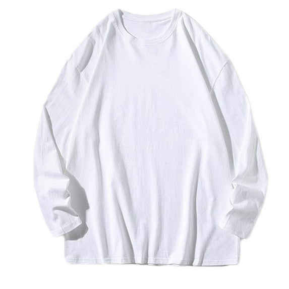 Enjoytime Sweatshirts for Men Solid Color Long Sleeve Basic Pullover Tops Crewneck Cotton Casual Loose Fall Winter Plus Size Clothing White XXXL