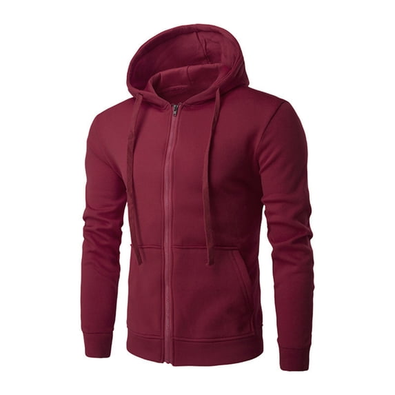 Enjoytime Sweatshirts for Men Solid Color Long Sleeve Drawstring Zip Up Hoodies Lightweight Casual Loose Plus Size Tops Watermelon Red S