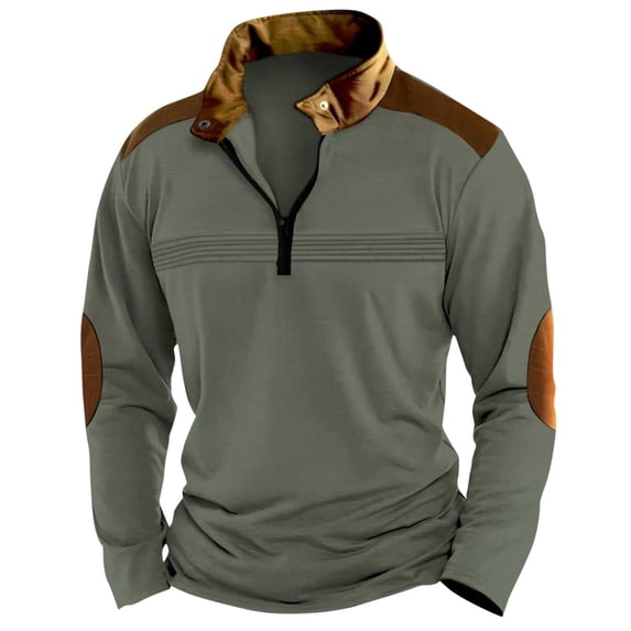 Enjoytime Sweatshirts for Men Solid Color Long Sleeve Half Zip Up Tops Active Workout Oversized Sweatshirt Casual Warm Fall Clothes Green S