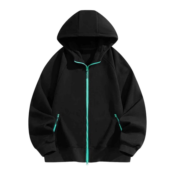 Enjoytime Sweatshirts for Men Solid Color Long Sleeve Zip Up Hoodie Fall Winter Casual Workout Unisex Tops Black XL
