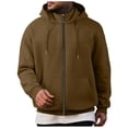 thumbnail image 1 of Enjoytime Sweatshirts for Men Solid Color Long Sleeve Zip Up Hoodie Lightweight Casual Loose Warm Pullover Tops Fall Winter Plus Size Clothes Brown M, 1 of 7