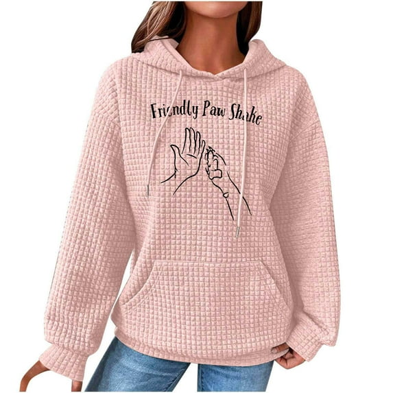 Enjoytime Sweatshirts for Women Casual Long Sleeve Drawstring Waffles Pullover Tops Loose Sweatshirt with Pocket Plus Size Women Hoodie Tops