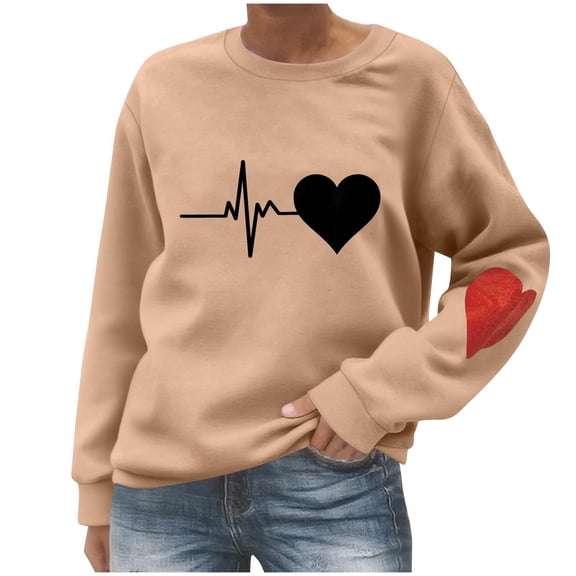Enjoytime Sweatshirts for Women Trendy Print Long Sleeve Pullover Tops Fall Winter Fashion Casual Sweatshirt Khaki M