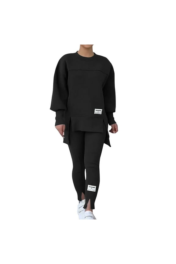 Sweatsuits Women 2 Piece Outfit Solid Color Crewneck Long Sleeve Sweatshirt and Leggings Plus Size Sets Fall Winter Casual Fashion Clothing