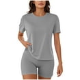 thumbnail image 1 of Enjoytime Sweatsuits Women 2 Piece Outfit Solid Color Round Neck Short Sleeve Tops Shorts Lounge Sets Casual Matching Tracksuit, 1 of 7