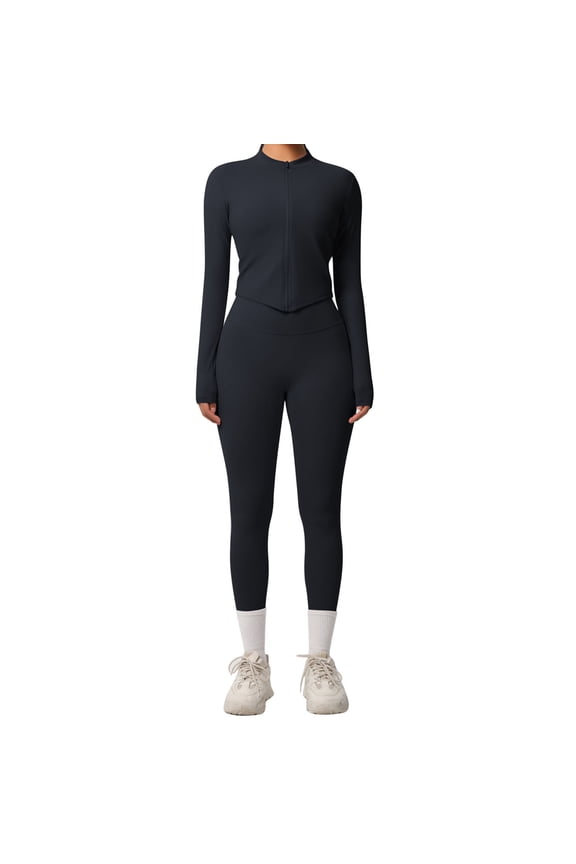 Sweatsuits Women 2 Piece Outfit Solid Color Zip Up Jacket Tight High Waist Yoga Pants Matching Set Outdoor Running Fashion Tracksuit