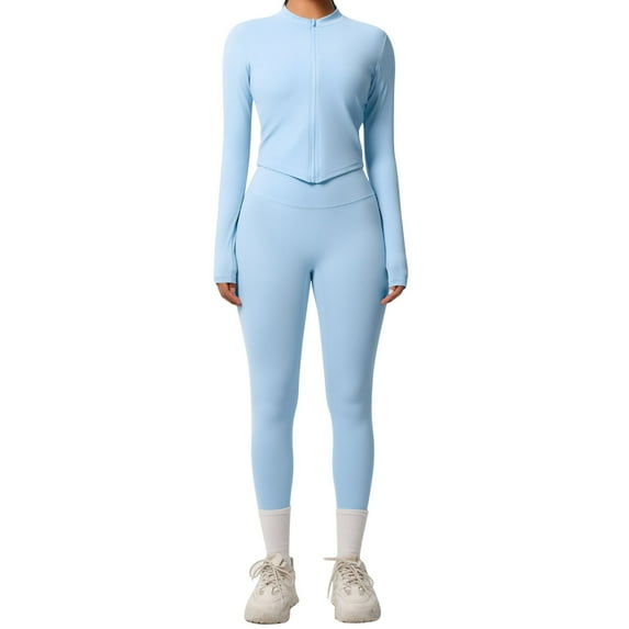 Enjoytime Sweatsuits Women 2 Piece Outfit Solid Color Zip Up Jacket Tight High Waist Yoga Pants Matching Set Outdoor Running Fashion Tracksuit