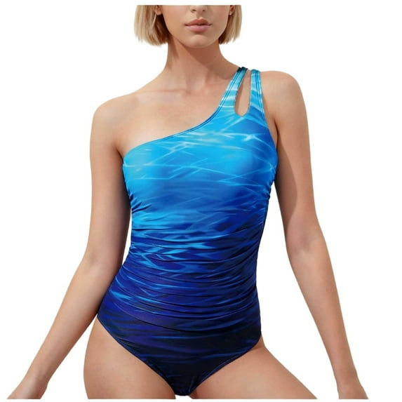 Enjoytime Swim Suits for Women 2026 Printed Tummy Control One Piece Bathing Suit One Shoulder Athletic Modest Swimwear
