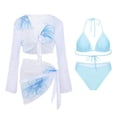 thumbnail image 1 of Enjoytime Swimsuit for Women 4 Piece Vintage Halter Triangle Bikini Sets Long Sleeve Crop Top and Mini Skirt Set Bathing Suit, 1 of 8