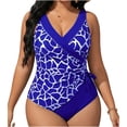 thumbnail image 1 of Enjoytime Swimsuit for Women One Piece Print V-Neck Tummy Control Swimwear Ruched Backless Plus Size Bathing Suits, 1 of 7