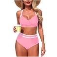 thumbnail image 1 of Enjoytime Swimsuit for Women Patchwork Criss Cross Back Push Up Padded Bikini Set Tummy Control Modest 2 Piece Bathing Suits, 1 of 7
