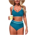 thumbnail image 1 of Enjoytime Swimsuit for Women Patchwork Criss Cross Back Push Up Padded Bikini Set Tummy Control Modest 2 Piece Bathing Suits, 1 of 7