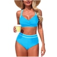 thumbnail image 1 of Enjoytime Swimsuit for Women Patchwork Criss Cross Back Push Up Padded Bikini Set Tummy Control Modest 2 Piece Bathing Suits, 1 of 7