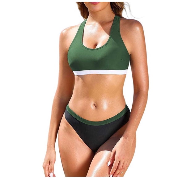 Enjoytime Swimsuit for Women Patchwork High Waisted Bikini Sets Sporty Strap 2 Piece Swimsuits Adjustable Modest High Cut Bathing Suit