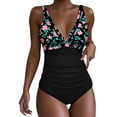 thumbnail image 1 of Enjoytime Swimsuit for Women Printed V Neck Tummy Control 1 Piece Bathing Suits Adjustable Straps Ruched Slimming Swimwear, 1 of 6