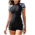 thumbnail image 1 of Enjoytime Swimsuits for Women Patchwork Printed Short Sleeve Zipper Bathing Suit Sun Protection Tummy Control 1 Piece Swimwear for Surfing Swimming, 1 of 8