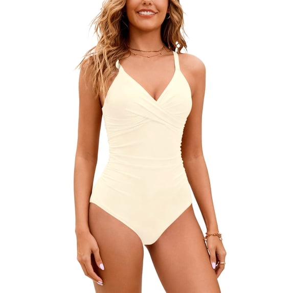 Enjoytime Swimsuits for Women Tummy Control Ruched One Piece Bathing Suits Adjustable Straps Slimming Swimwear