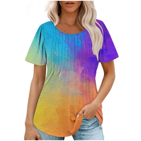 Enjoytime T Shirts For Women Colorful Printed Short Sleeve Crew Neck Top Loose Comfy Soft Woman's Tee Shirt Tops