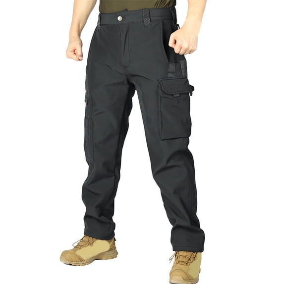 Enjoytime Tactical Cargo Pants for Men Solid Color Drawstring Elastic Waist Plus Size Trousers Casual Workout Work Pants for Men with Multi Pocket Black XXL