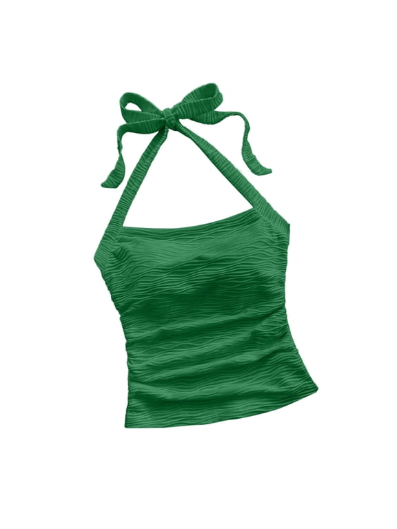 Tank Tops for Women Solid Color Square Neck Sleeveless Halter Shirt Cross Wrap Backless Beach Vacation Casual Tops