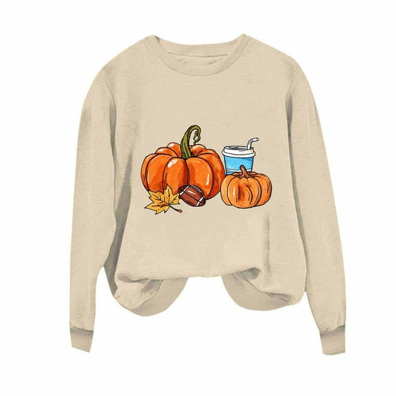 Enjoytime Thanksgiving Crewneck Sweatshirts Women Cute Printed Long Sleeve Pullover Tops Casual Loose Fall Winter Sweatshirt Khaki L