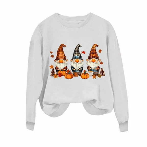 Enjoytime Thanksgiving Women's Sweatshirt Cute Printed Long Sleeve Crewneck Sweatshirts Casual Loose Fall Winter Pullover Tops White XL