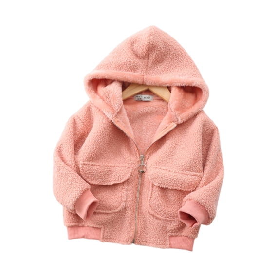 Enjoytime Toddler Baby Girls Hooded Jackets Solid Color Zip Up Cute Warm Coat Fall Winter Outwear with Pocket 2-10